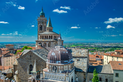 Basilica di Santa Maria Maggiore in Bergamo, Italy. Bergamo Alta Cathedral aerial view