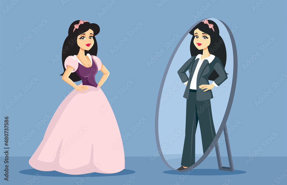 Princess Transforming Herself into an Independent Business-Woman Vector Illustration