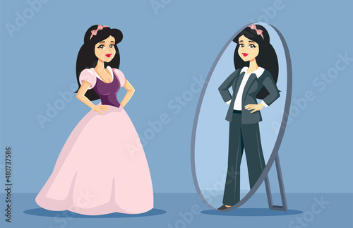 Princess Transforming Herself into an Independent Business-Woman Vector Illustration