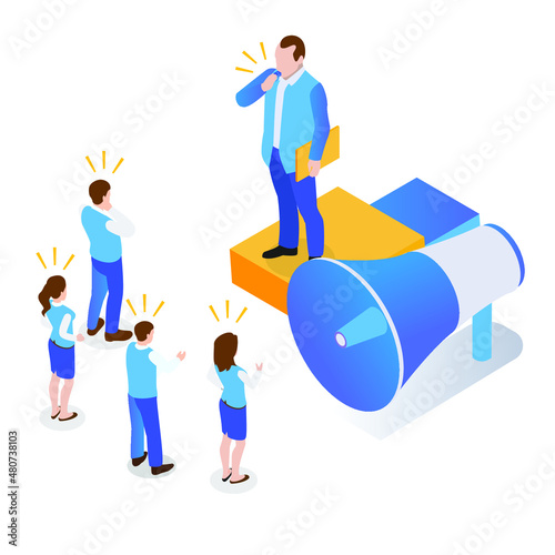 Whistleblower on podium isometric 3d vector concept for banner, website, illustration, landing page, flyer, etc.