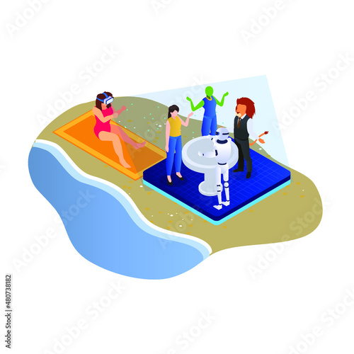 isometric, 3d, vector, augmented reality, cyberspace, hologram, augmented, virtual glasses, virtual reality, virtual space, interactive, vision, people, technology, futuristic, metaverse, woman, virtu