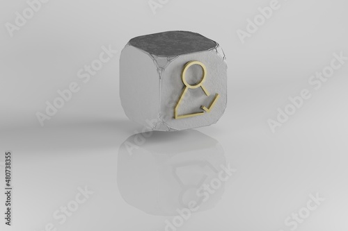 User check  icon. Yellow Golden User check symbol on stone cube and white background. 3d rendering illustration. Background pattern for design. photo