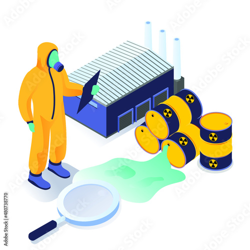 hazardous chemical waste isometric 3d vector concept for banner, website, illustration, landing page, flyer, etc.