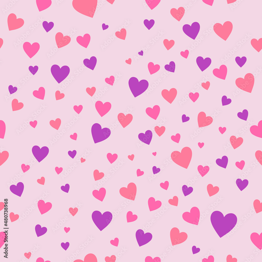 Vector seamless pink background with hearts for Valentine's Day