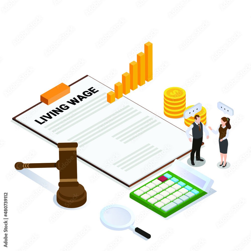 Living wage isometric 3d vector concept for banner, website, illustration, landing page, flyer, etc. Living wage isometric 3d vector concept for banner, website, illustration, landing page, flyer, etc.