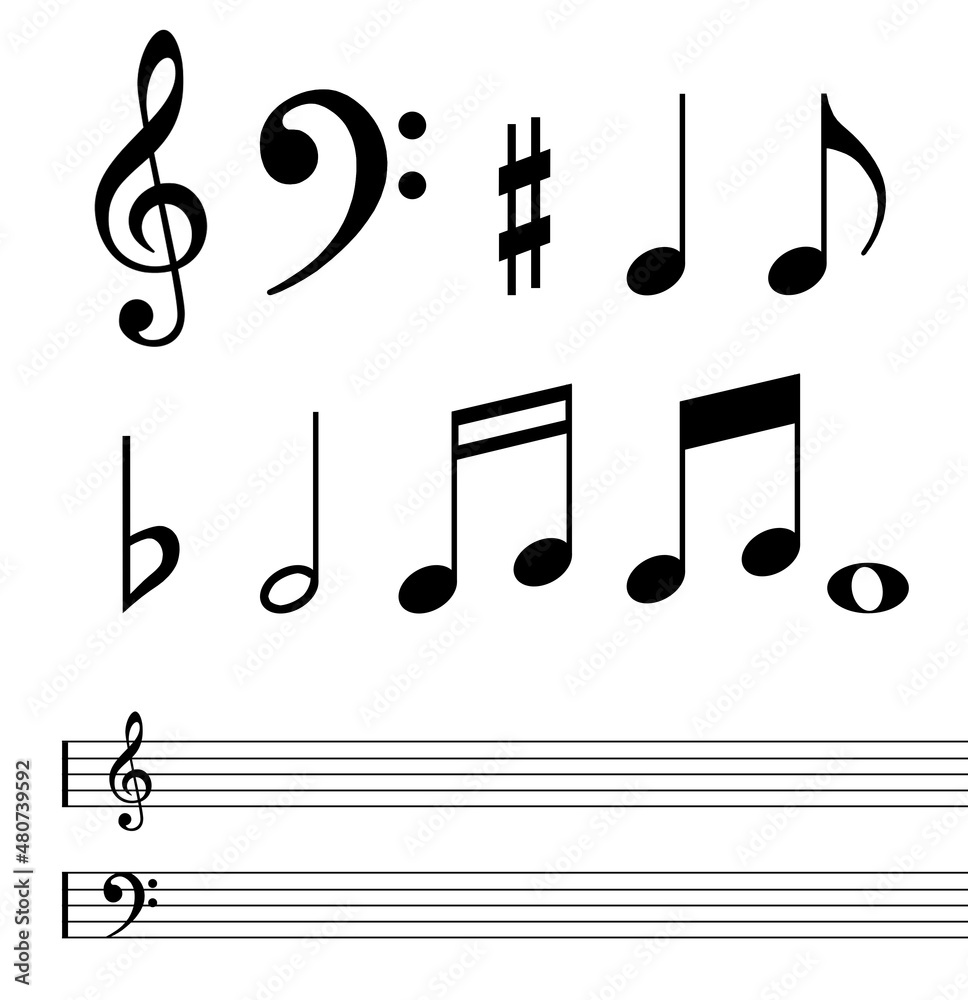 Music notes and symbols with sample music bar Stock Illustration
