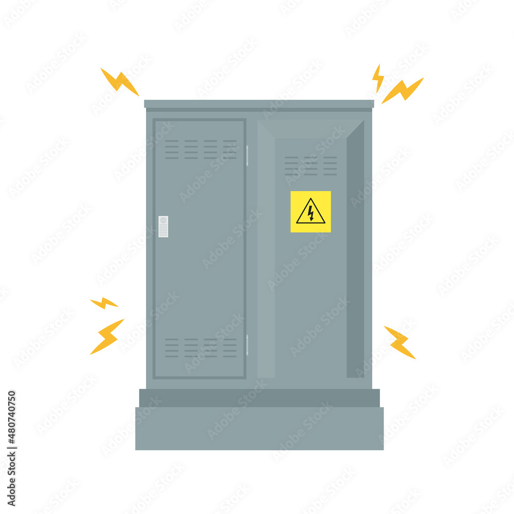 Electrical cabinet cartoon vector. free space for text. wallpaper. copy space. Leaked electricity. - obrazy, fototapety, plakaty 