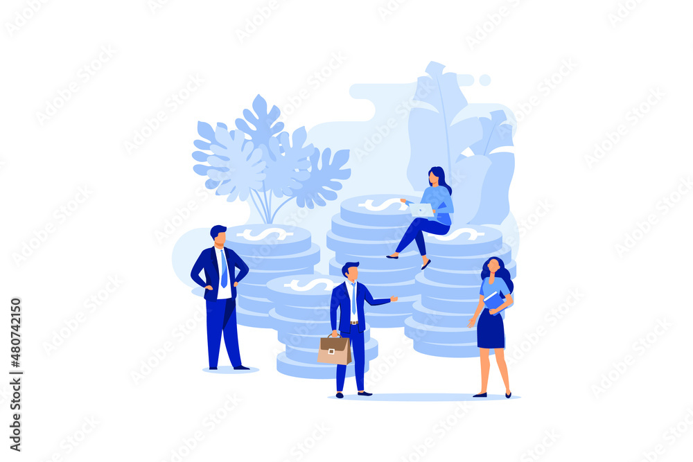 a virtual business assistant. money, investment management cards. graphic design of business concept flat vector illustration 
