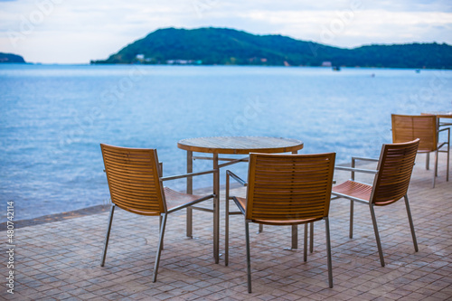 The background of a new design chair placed on the balcony of the resort for customers to sit and rest during the day.