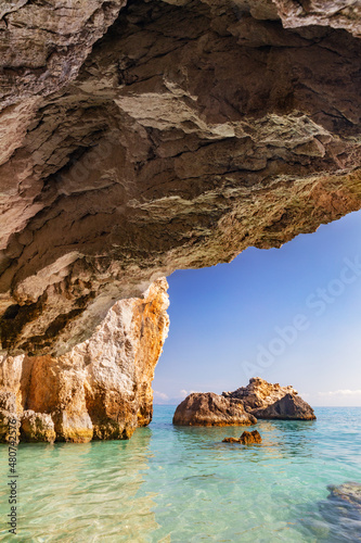 Sea cave in Zakynthos, Greece. Ionian sea. Xigia beach