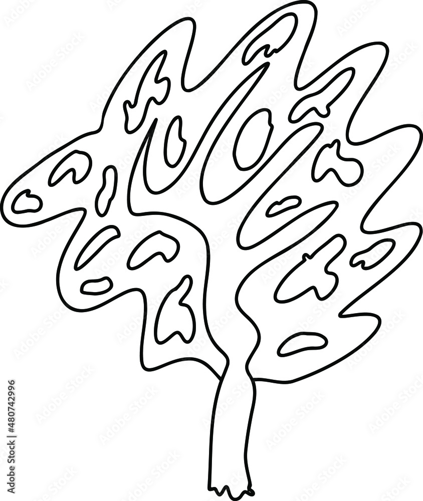 Tree. Coloring page for adults and children. Sketch, doodle, logo, clipart, black and white vector illustration, hand-drawn.