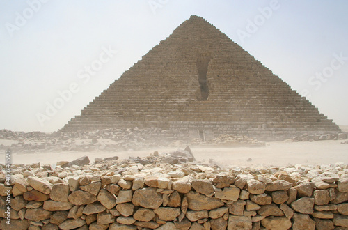 Egyptian pyramid in a dust stoem