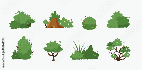 Print op canvas bush landscape icon set, vector illustration, flat design.