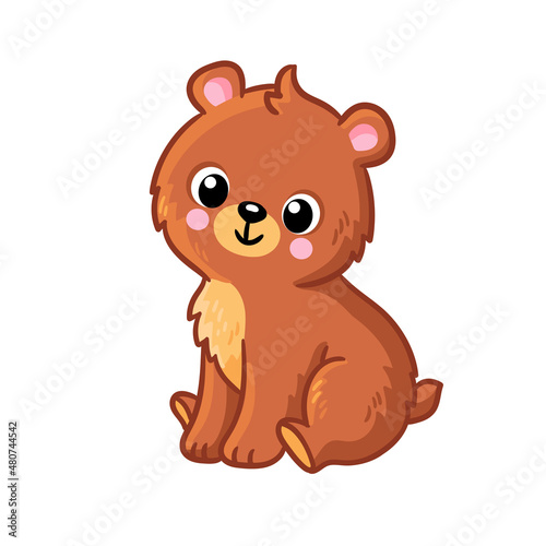 Cute teddy bear sits on a white background. Vector illustration.