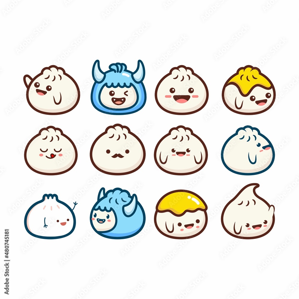 a collection of cute bakery bao icons