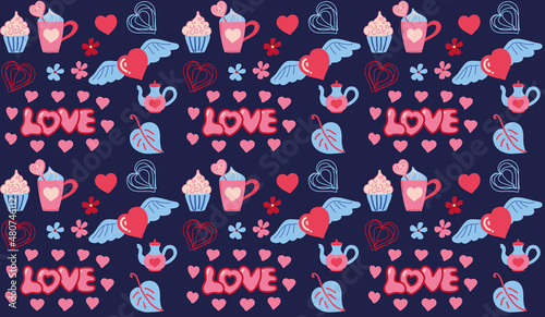 Wallpaper Mural St. Valentine's Day collection of cute elements. Hearts and love. Isolated a white background. Pattern. Hand drawn vector illustration Torontodigital.ca