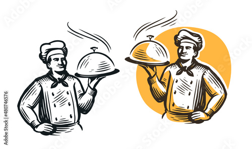 Professional chef in restaurant. Cooking food vector illustration