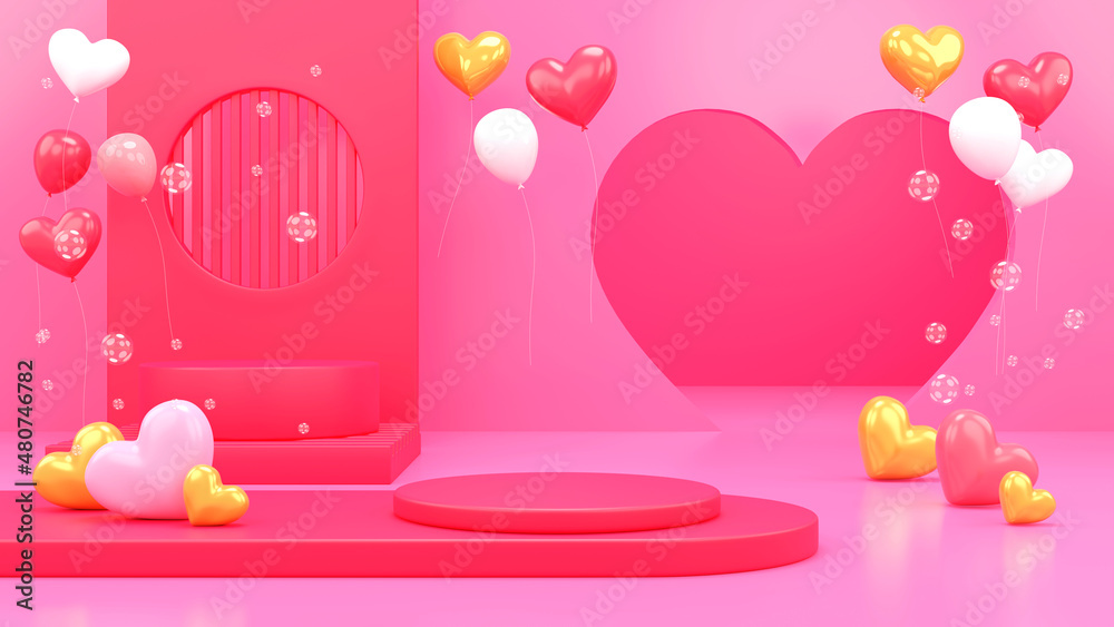 Valentine day., gift box, empty round Realistic stage, podium. Love holiday background.