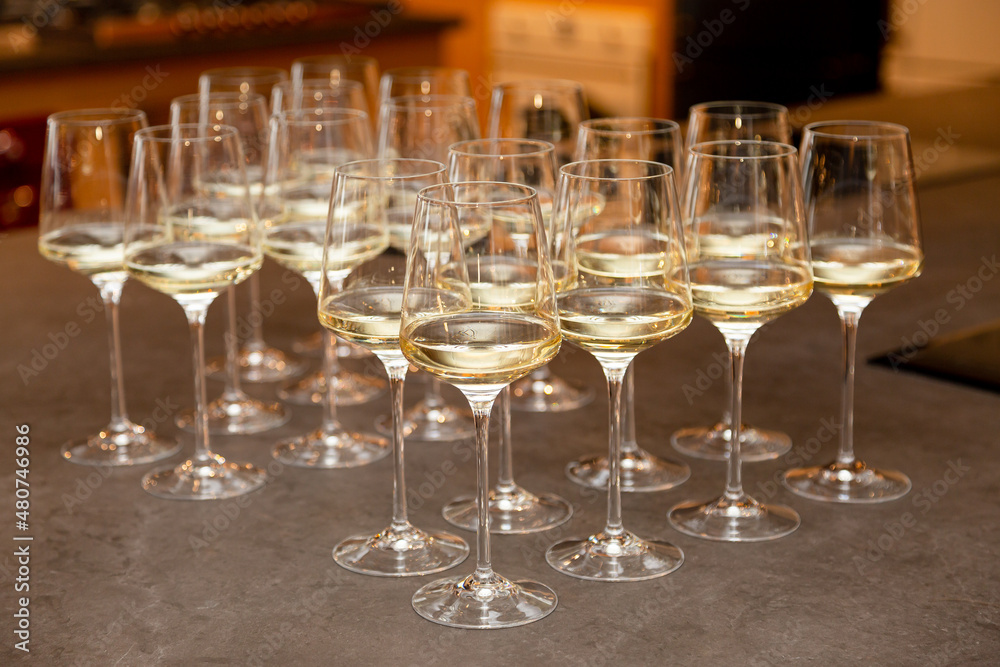 Glasses of champagne buffet event for a group of people holiday tasting Glasses of champagne buffet event for a group of people holiday tasting