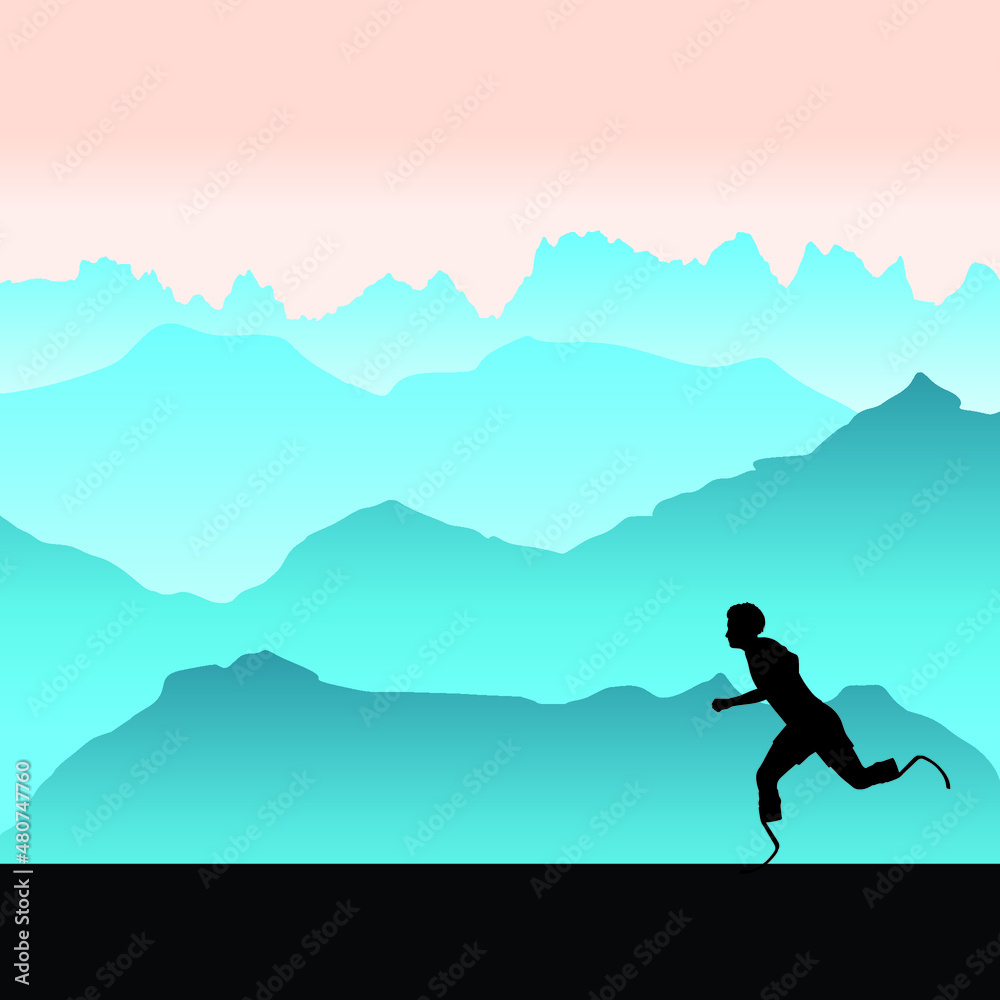 Silhouette of handicapped man running