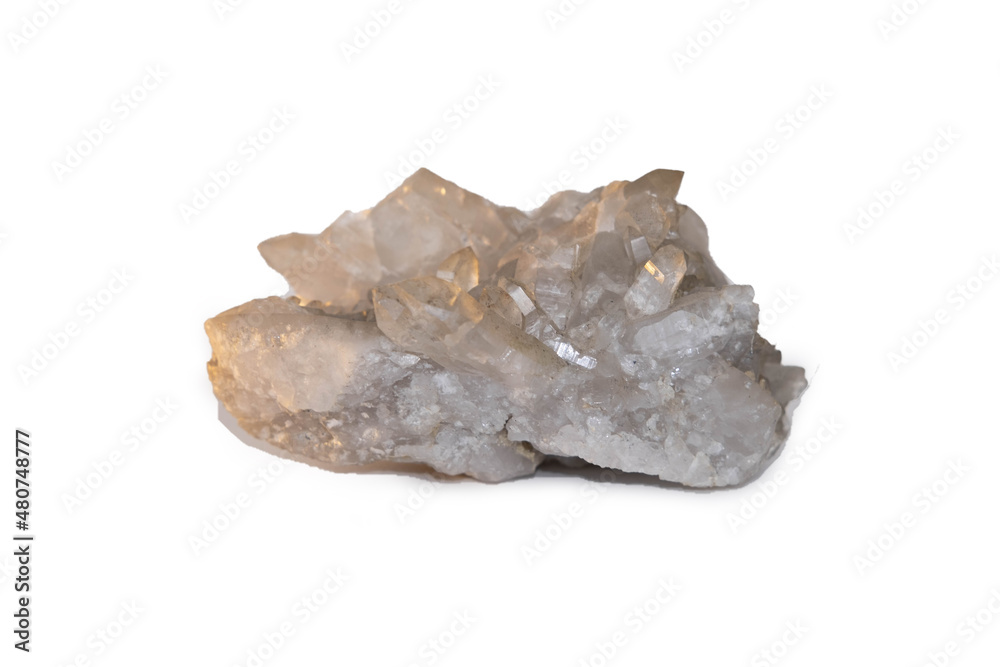 a close-up sample of a natural mineral from the geological collection is unpolished druse rock crystal isolated on a white background. a close-up sample of a natural mineral from the geological collection is unpolished druse rock crystal isolated on a white background.