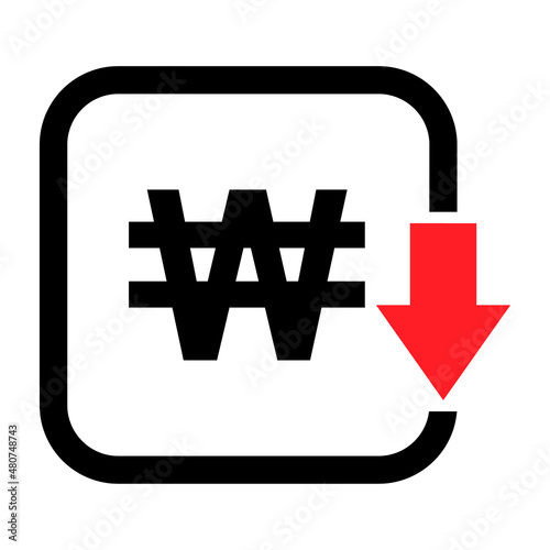 Cost reduction- decrease won icon. Vector symbol isolated on background