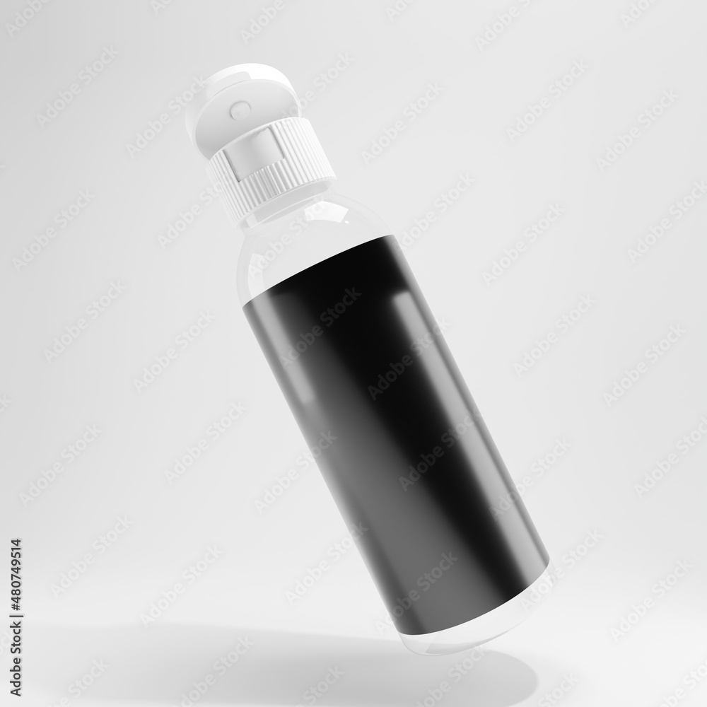 white plastic bottle isolated flying on white background with blank label 3d render white plastic bottle isolated flying on white background with blank label 3d render