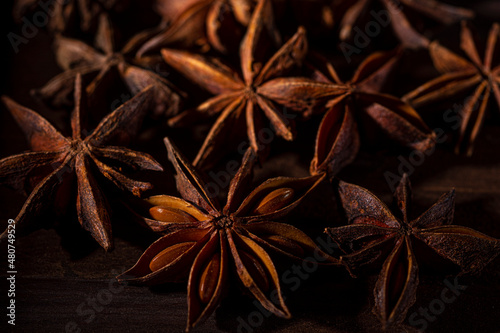 Star anise macro shooting on a dark background