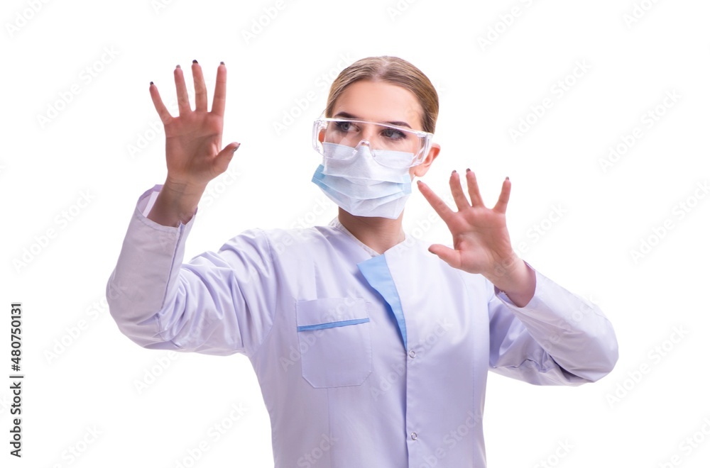 Young woman doctor isolated on white background