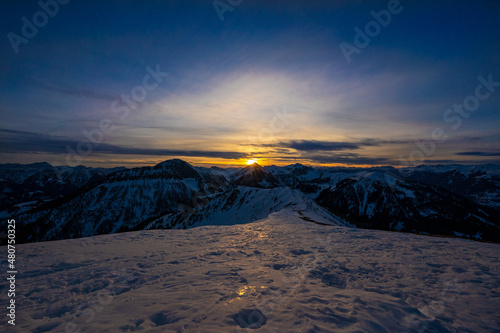 winter night colors after sunset on the mountains