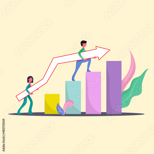 Efficiency Enhancement. People carry up the arrow. Vector illustration.