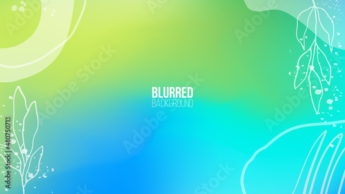 Blurred background with floral botanical minimal hand drawn elements. Abstract blurred color gradient. Template for your graphic design. Vector illustration.