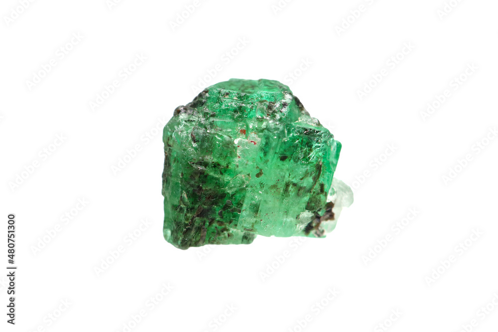 Closeup natural rough emerald (green beryl) crystal with mica inclusion Closeup natural rough emerald (green beryl) crystal with mica inclusion