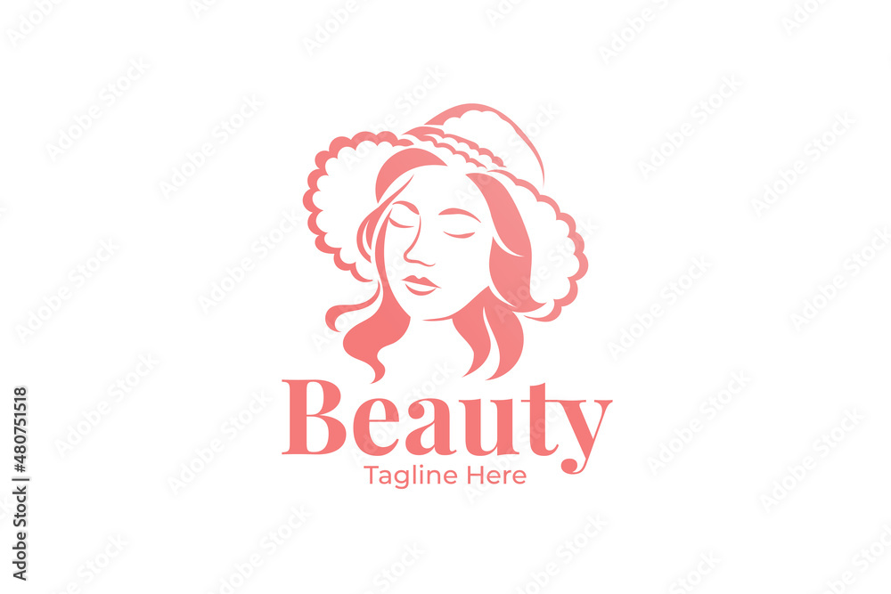 beauty woman with pink hat logo template beauty woman with pink hat logo template