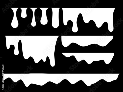 Paint drip borders and ink drops set, white liquid flow and melt with splatters, splashes