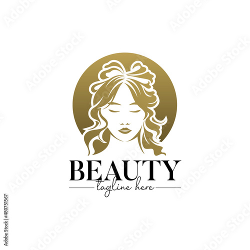 feminine gold beauty woman logo template