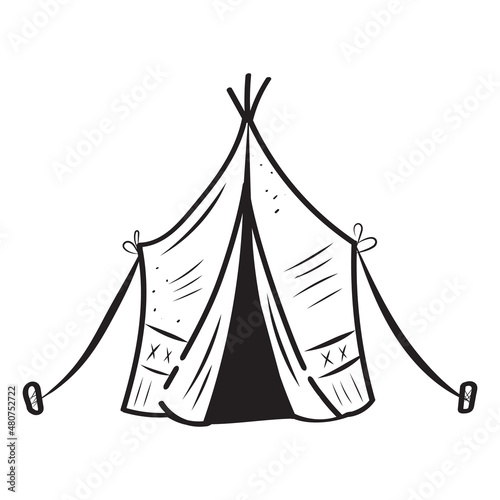 Boho wigwam doodle or Camping travel tent, Vector Illustration for Coloring Hand Drawn