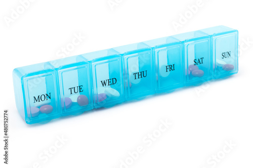 Cuadro en lienzo Pill organizer with variety of pills and supplement
