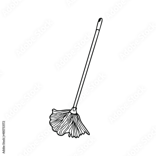 Doodle vector hand drawn wet rope mop. Household supplies, cleaning service, equipment, wash floors, mopping, tidy. Design element for typography and digital use.