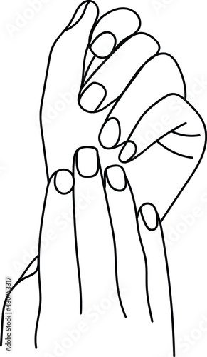 female hands with manicure.Vector linear illustration.