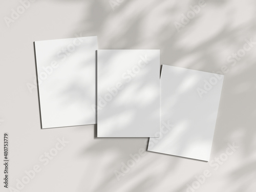 Three vertical cards mockup in boho, invitation mockup, greeting card on beige background, 3d render