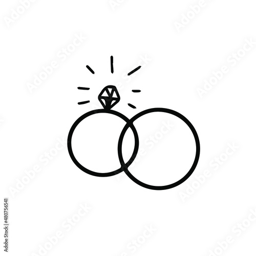 Doodle vector hand drawn two wedding rings. Be my Valentine, 14 February, saint Valentine’s day, engagement, bachelorette, proposal.Design element for typography and digital use.