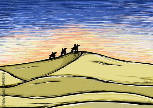 Sketch painting - Caravan in the Desert (vector)
