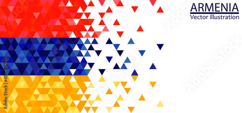 Vector design for the decoration of banners, flyers, cards, collages. Mosaic of triangles in the colors of the flag of armenia.
