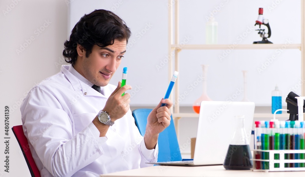 The young handsome chemist working in the lab The young handsome chemist working in the lab