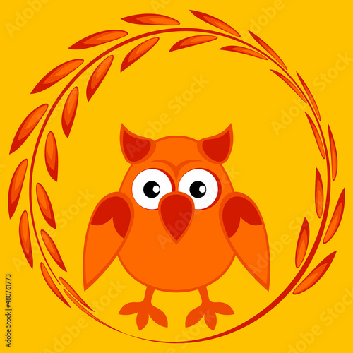 cartoon styled owl  drawing of a child. Design element. Birds - stylization