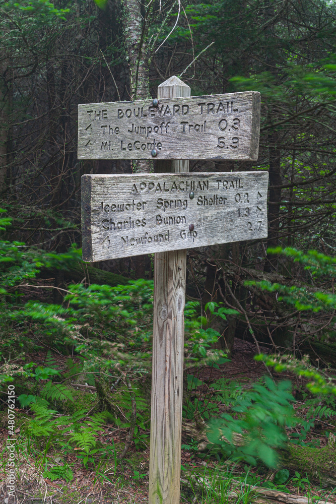 Sign on the Appalachian Trail in the Great Smoky Mountains
