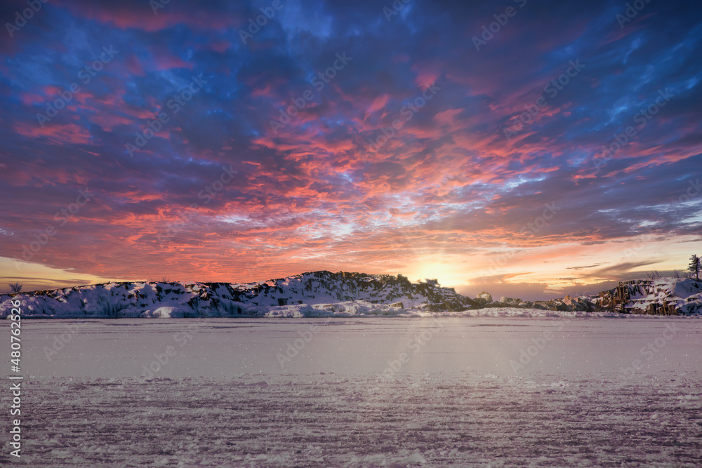 Fototapeta premium sunset over the lake