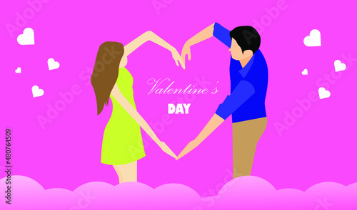 illustration vector graphic of valentine's day, lovers form a heart with their hand