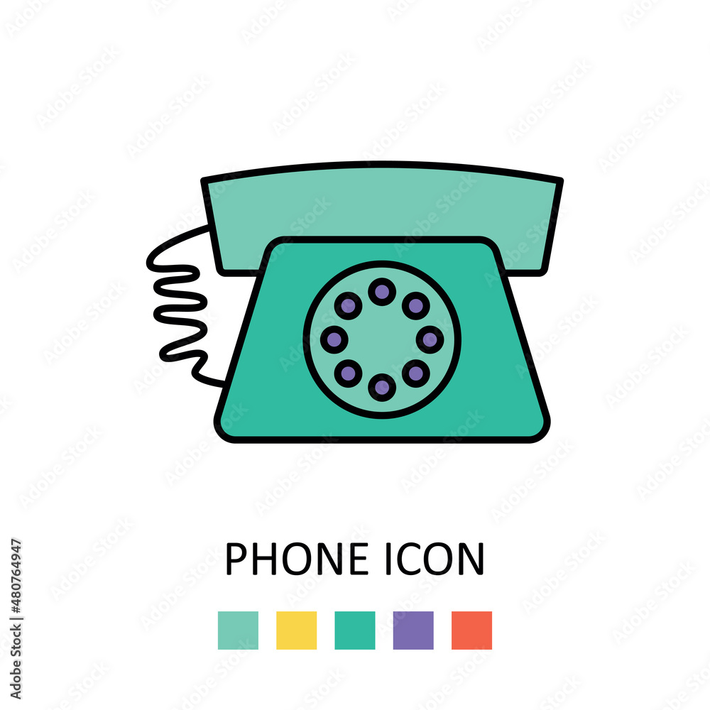 Vector illustration with retro phone. Outline drawing. Vector illustration with retro phone. Outline drawing.